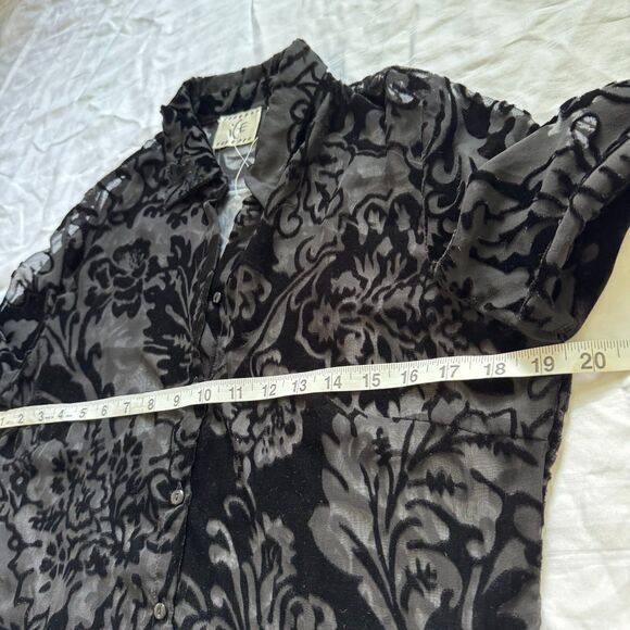 NEW black sheer velvet burnout button down shirt Women’s 10 witchy whimsigoth y2 - Picture 5 of 7